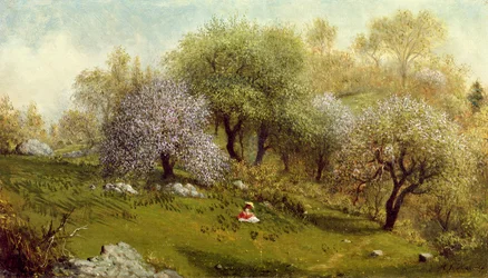丘の中腹に立つ少女、リンゴの花、1874